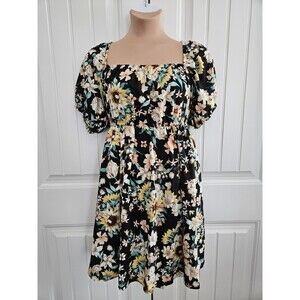 Torrid Sz 0 Puff Sleeve Mini Dress Sunny Florals Deep Black Challis US Sz 12